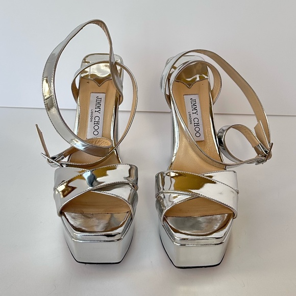Jimmy Choo Gaia 140 Mirrored Leather Platform Sandals - Picture 2 of 14